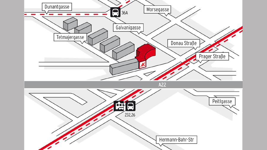 Anfahrtsplan zum Beratungszentrum Nord - Floridsdorf