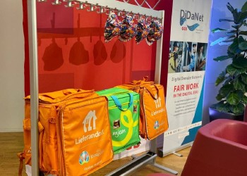 Mjam und Lieferando Rucksäcke, unionize Kappen vom RidersCollective
